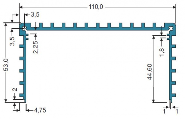 53x110 Shell Enclosure Profile Extrusion Cross Section